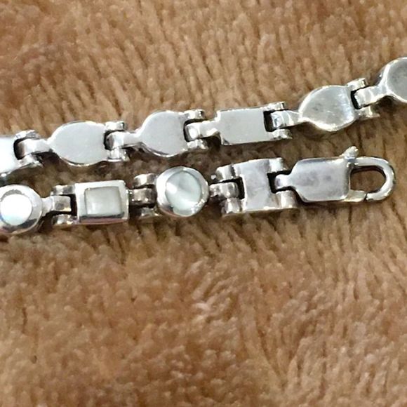 VINTAGE Mother of Pearl Sterling Silver Linked Bracelet - Picture 10 of 12